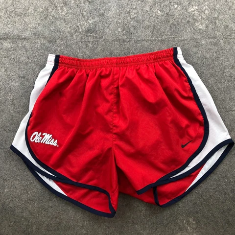 Ole Miss Polo Shorts Womens Medium Red Spell Out Logo Nike Dri Fit Cover