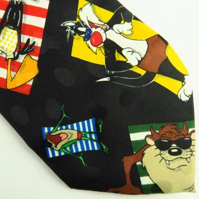 Corbata de cuello Looney Tunes Mania para hombre Taz Sylvester Wile E. Coyote puntos negros 57"x4" Foto 1 de 4