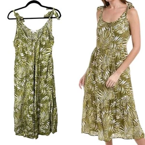 Vestido Midi Playa Almuerzo Salón Verde Tropical Hoja Corbata Hombro Niveles Talla XL - Imagen 1 de 10