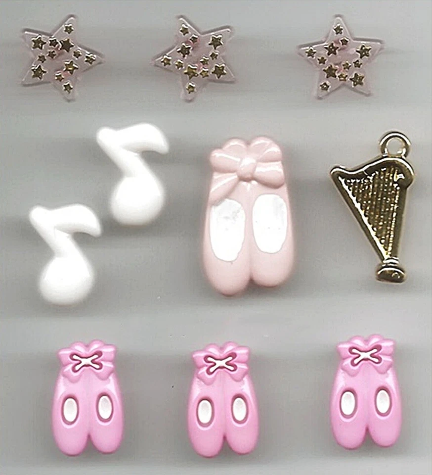 BALLET BUTTONS Children Girls Harp Scrapbooking Sewing Card Making Stamping - Image 1 of 1