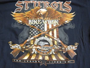 2019 NEW Sturgis Bike Week Tee Shirt Large Black Motorcycle T Shirt Eagle - Picture 1 of 5