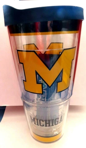Michigan Wolverines Tervis BPA Free Tumbler with lid.  24 Oz. tumbler   NEW Cover
