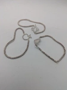 Sterling Silver 925 CZ Beaded Clover, Apple & Heart Stretch Bracelets Bundle - Picture 1 of 9