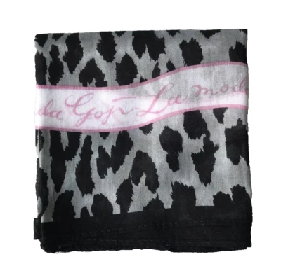 Pañuelo vintage de algodón con acento rosa leopardo negro Foto 1 de 4