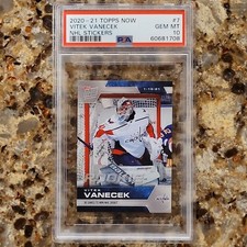 2020-21 Topps Now NHL Stickers #7 Vitek Vanecek PSA 10 GEM MT RC Capitals Rookie