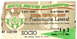 ENTRADA FUTBOL REAL BETIS BALOMPIE -  D CORUÑA 1971 PREFERENCIA LATERAL Nº000704 - Imagen 1 de 2
