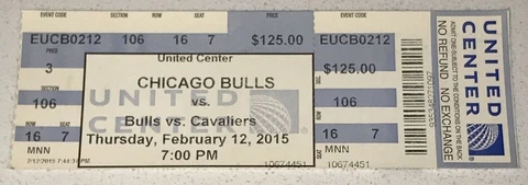 2/12/15 Cavs Chicago Bulls United Center  NBA Ticket Stub James Rose Irving Cover