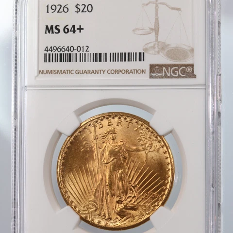 1926 St Gaudens $20 NGC Certified MS64+ Plus Graded US Minted Gold Coin Cover