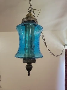 Mid century blue glass hanging lamp - Picture 1 of 3