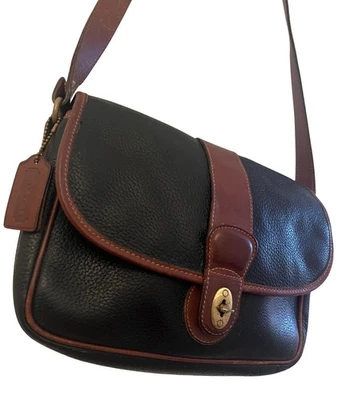 Bolso Bandolera Coach Sheridan Mayfield Años 80 333 Cuero Negro y Tostado Británico EE. UU. De Colección Foto 1 de 4