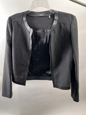 Blazer Elie Tahari Recortado Borde Cuero Talla 14 Foto 1 de 4