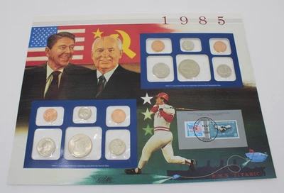 1985 P/D Uncirculated Mint Set Postal Commemorative Society Coins & Stamps Cover - Image 1 of 4