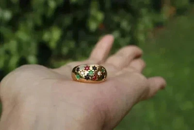 1Ct Round Lab Created Multicolor Women Dome Wedding Ring 14K Yellow Gold Plated - Image 1 of 4