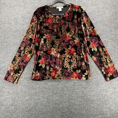 Dressbarn Blouse Top Womnes XL Velvet Floral Gold Fairy Grunge Y2K Whimsigoth - Image 1 of 4