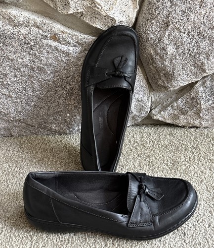 Mocassini Clarks ASHLAND BUBBLE nappa donna taglia 9M nero pelle slip on mocs