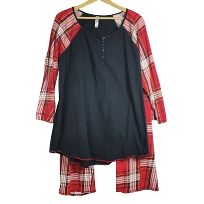 Cacique клетку пижамы красный черный размер 18 20 2 шт. брюки пуловер длинным рукавом Henley - Изображение 1 из 4