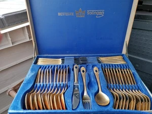 sBs Solingen BesteckSetKoffer 18/10 vergoldet Toscana delux +Kobalt Blausteinen - Bild 1 von 20