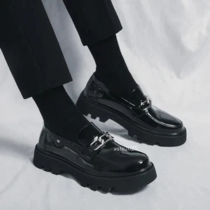 Chaussures décontractées pour hommes en cuir verni à enfiler chaussures Oxford britanniques loisirs robe travail - Photo 1/13