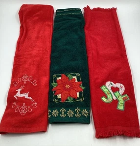 Set (3) Weihnachtshandtücher Joy Poinsettia & Hirsch - Bild 1 von 8