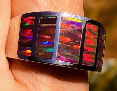 男式 12.5 红色宽带黑色火蛋白石纯银重型火焰喷射器 Z — 第 1/4 张图片