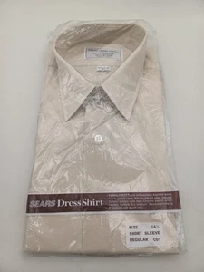 Vintage 80s Sears Button Down Dress Shirt Dark Ivory Size 16.5 NOS - Picture 1 of 3