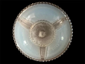 1940's 3 Chain Blue Glass Ceiling Light Fixture, Beaded Rim with 3 Panels - Picture 1 of 2