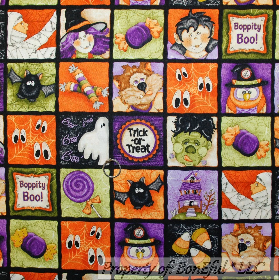 BonEful Fabric FQ Cotton Quilt Black Orange B&W Patchwork Block Halloween Square - Image 1 of 4