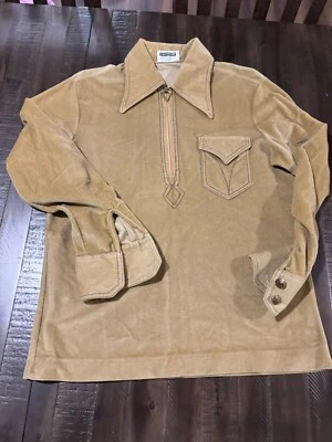 Винтажная желтовато-коричневая рубашка JM Citron Detroit Michigan на молнии 1/4 размер большой - Изображение 1 из 4