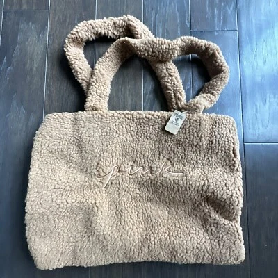 Bolso de Mano Pink by Victoria Secret Camel Fuzzy Sherpa Nuevo con Etiquetas Foto 1 de 3