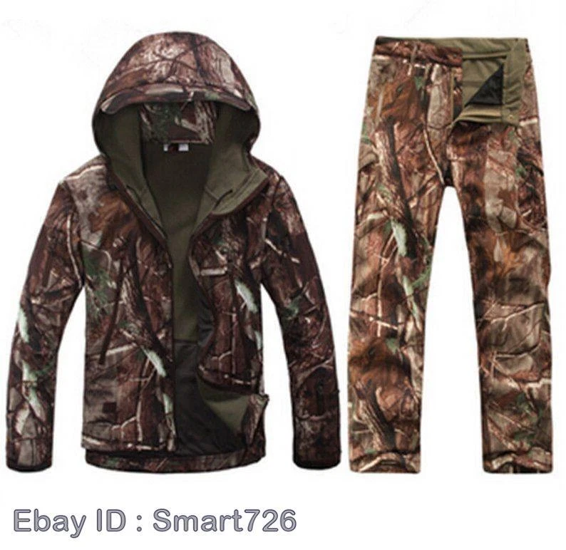 Men Hunting Camouflage Clothing Waterproof Windproof Hooded Jacket & Pants R145 - Image 1 of 4
