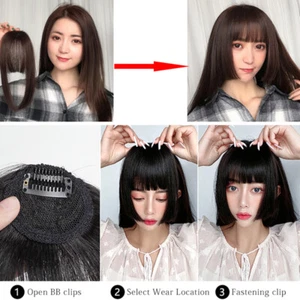 Topper Neat Fringe Bangs Clip-In-Haarverlängerung Künstliches Haarteil Echt ≌ - Picture 1 of 13