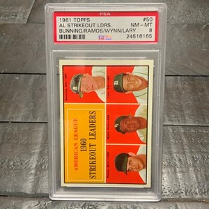 1961 Topps AL Strikeout Ldrs. #50 *Bunning/Ramos/Wynn/Lary* PSA 8 NM-MT
