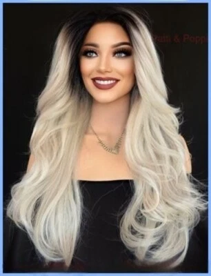 Swiss Lace Front Wig 4X4 Silk Top Handtied Heat Safe TT1B.DkGrey Long Thick 1359 - Image 1 of 4