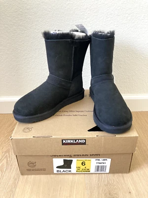 NUEVO CON ETIQUETAS KIRKLAND SIGNATURE Botas Negras Piel de Oveja Hebilla Mujer 6 Foto 1 de 4
