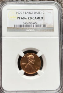 1970 S Large Date Lincoln Cent NGC PF 68* RD Cameo - Picture 1 of 2