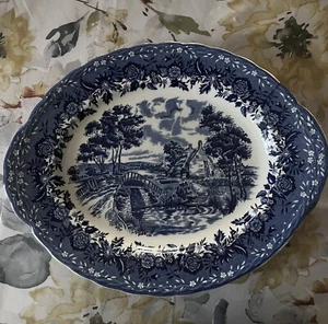 Blue W.H.GRINDLEY Country Staffordshire Serving Platter SZ 14.5X11.5 set of 2 - Picture 1 of 9
