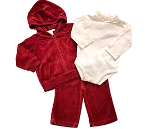 Mädchen JANIE & JACK rote Velours Hose Jacke Outfit 3 6 Monate elfenbein Oberteil Weihnachten - Bild 1 von 3