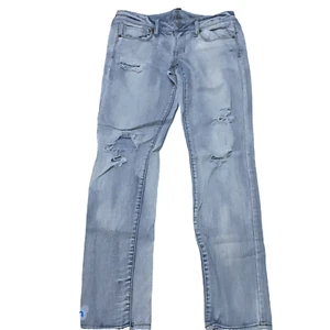 American Eagle Jeans Sz 8 Reg Stretch Light Wash Very Distressed Destroyed - Picture 1 of 6