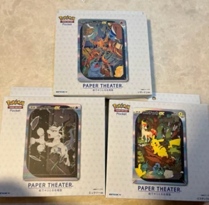 Pokemon TCG Pocket PAPIEROWY TEATR - ZESTAW 3 Pikachu Charizard Mewtwo Japonia - Zdjęcie 1 z 4