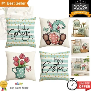 Spring Gnome Flower Throw Pillow Covers - 18 x 18 Inch Cushion Case Set of 4 - Picture 1 of 9