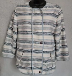 Chico's Womens Jacket Coat Size 2 L Large Blue White Gray Striped NEW - Picture 1 of 24
