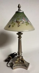 Vintage Fenton Glass Hand Painted Green Hummingbird Flowers Table Desk Lamp /500 - Picture 1 of 10