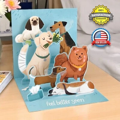 Treasures Dog Themed 3D Pop Up Get Well Card "Feel Better Soon" Animal Pet NEW - Image 1 of 4