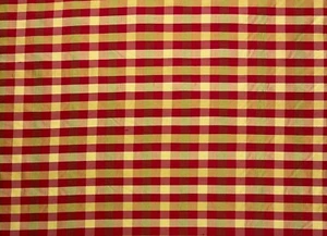 DESIGNER 100% SILK PLAID CHECK GOLD RED DRAPERY APPAREL CRAFT FABRIC BTY 54"W - Picture 1 of 6