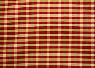 DISEÑADOR 100% SEDA CUADROS ORO ROJO CORTINAS ROPA TELA ARTESANAL POR 54"W Foto 1 de 4