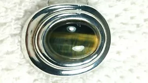 1" DESIGNER NV TIGERS EYE SLIDER 13g STERLING SILVER PENDANT NECKLACE 18" - Picture 1 of 6
