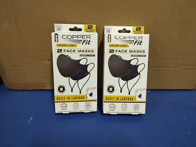 2pks of 2 COPPER FIT Never Lost Face Masks 2 Blue + 2 Charcoal = Total of 4 - Image 1 of 4
