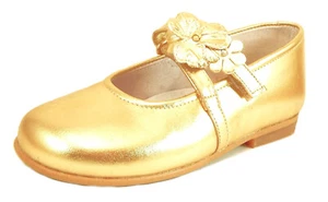 DE OSU -Spain -Girls Gold Leather Mary Jane Dress Party Shoes -European -Size 9 - Picture 1 of 5