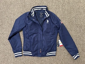 US Polo Assn Women Big Pony Logo Essential Windbreaker Jacket Navy Blue Medium - Picture 1 of 8