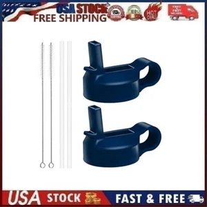 2 Pack Flgoo Straw Lid for Wide Mouth Water Bottle w/ Straws & Brushes / BLUE - Picture 1 of 11